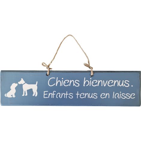 Plaque décorative en bois - Chiens bienvenus - Bleu (1/2)