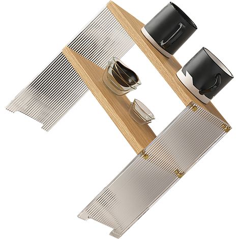 Étagère de rangement pour tasses à café, support stable, grande capacité, organisateur de comptoir pour salon et chambre, couleur bois, 2 niveaux (1/5)