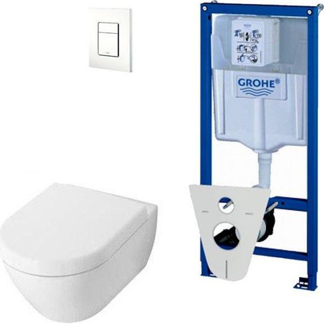 Villeroy & Boch Subway 2.0 DirectFlush Pack WC avec abattant de luxe softclose Saniclass, bâti-support Grohe et plaque de commande blanc
