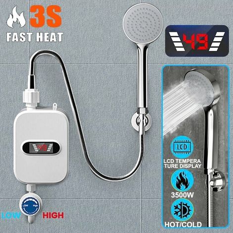 Grifo calentador de agua instantáneo GABRIELLE, 220 V, 3500 W, pantalla digital, enchufe europeo, grifo de ducha caliente para baño, casa de campo, hotel, chalet (1/5)