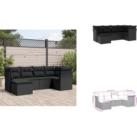 Salon de jardin 6 pcs avec coussins noir résine tressée - Canapé De Jardin - Salon De Jardin - Mobilier Extérieur - Résine Tressée - Poly Rotin (1/3)