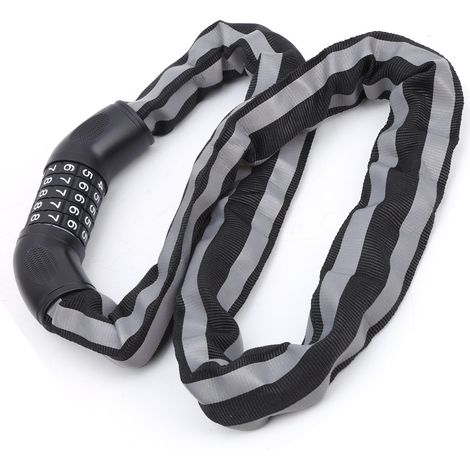 Câble antivol vélo à combinaison 5 chiffres avec bandes réfléchissantes, sans clé (1/5)