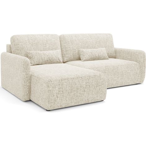 Sofa-Bett mit Ottomane Pagno, Stauraum, verstellbar, wendbar, 207x148 cm Hellbeige