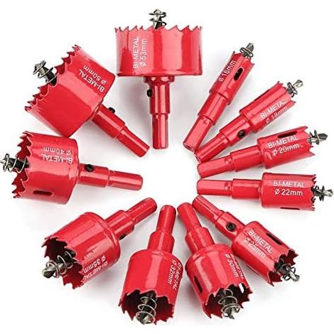 Scie cloche bimétallique M42 HSS pour bois, aluminium, tôle et plastique rouge 26mm-53mm (11 pièces) (1/2)