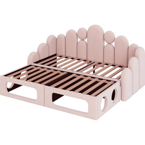 Letto imbottito 2 in 1 180 x 200 cm in velluto rosa con cuccia per animali (1/5)