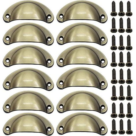 Dekorativer Retro-Türknauf für Möbelschubladen, Vintage-Muschelgriff für Schubladen, Schränke, Küchenmöbel, gebogener Retro-Eisen-Schranktürknauf für Kleiderschränke (12 Stück)