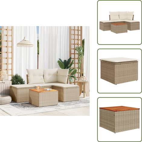 5-tlg. Garten-Sofagarnitur mit Kissen Beige Poly Rattan - Gartenmöbel - Esszimmergarnituren - Outdoor Möbel - Lounge Set - Rattan Gartenmöbel (1/5)