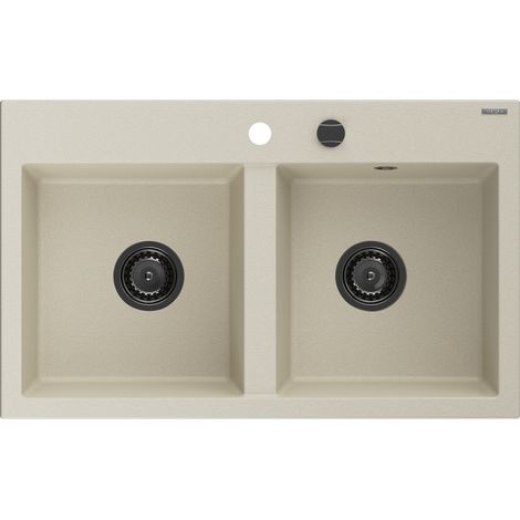 Mexen Hektor évier en granit 2 bacs 800 x 480 mm, beige, siphon noir - 6521802000-69-B (1/5)