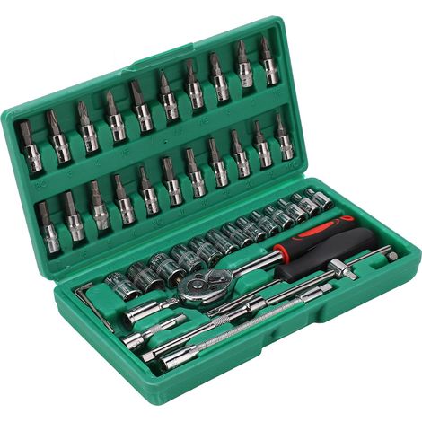 Coffret de 46 douilles, clé de réparation automobile, boîte à outils universelle, visserie en acier au carbone (1/5)