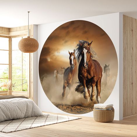 Papier peint rond / cercle - Chevaux - Diamètre 50 cm (1/4)