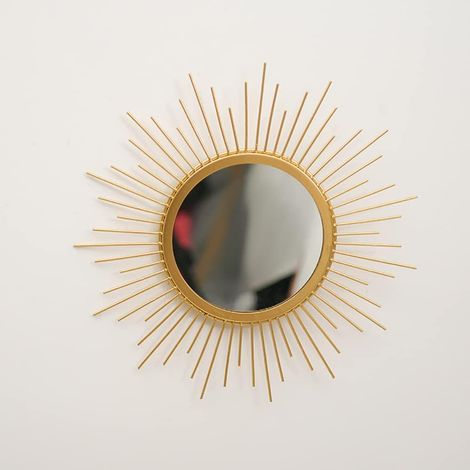 Goldener Metall-Sonnenstrahlspiegel – Boho-Wanddekoration und Geschenk für Zuhause (Klein, Sternenmuster)