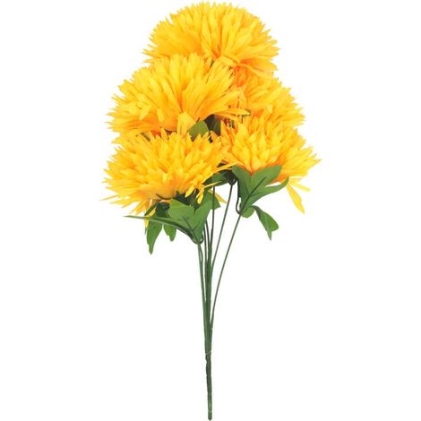 Bouquet de chrysanthèmes artificiels jaunes à bords irréguliers - Décoration pour la Toussaint, 54 cm (1/2)