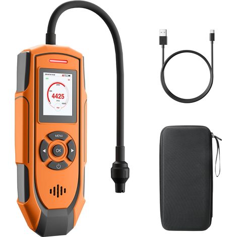 Détecteur de Gaz Rechargeable PT-990 avec Une Sonde de 28 cm, Plage 0–10 000 ppm, Enregistrement des données et 3 Types d’Alarme, Détecteur de Fuite de Gaz pour Propane, méthane - Orange (1/5)