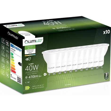 10x LED-Lampe GU10 Spot PAR16 3,4 W = 40 W 470 lm 4000 K Neutral 38° LUMILED