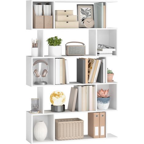 Bibliothèque, Étagère sur 5 Niveaux, 24 x 90 x 159 cm, Meuble de Rangement, avec Compartiments Ouverts, pour Salon, Chambre, Bureau, Blanc Nuage (1/5)