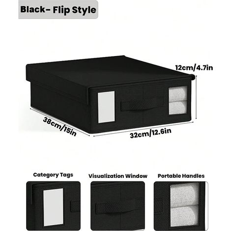 (Noir) Boîte de rangement pour draps avec fenêtre de visualisation et poignée. (1/5)