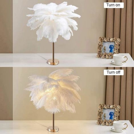 Lampe de Table - - Plume d'Autruche Blanche - élégante - Rechargeable - LED Chaude (1/5)