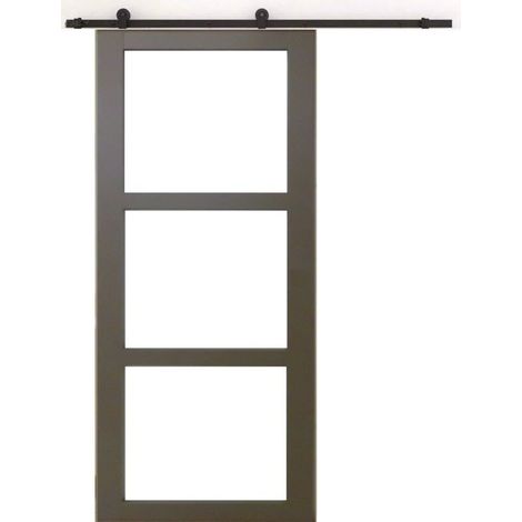 Porta Scorrevole Marrone Ral7006 Vetro Trasparente H204 x L83 + Guida a rulli