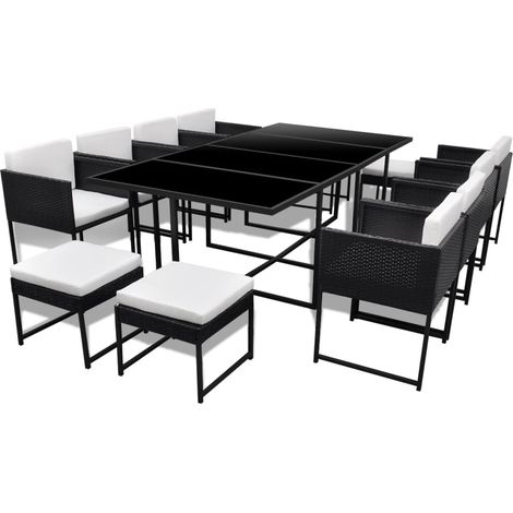 INLIFE Salon de jardin 13 pcs avec coussins Résine tressée Noir (1/5)