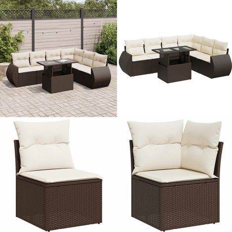 vidaXL Salon de jardin avec coussins 7 pcs marron résine tressée (1/5)
