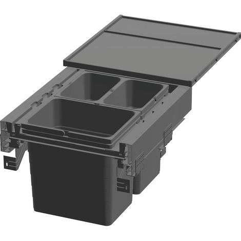 Ninka Abfalltrennsystem eins2pack Push-to-open - Korpusbreite 500mm, Dunkelgrau, 2x8L + 1x17L