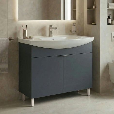 Meuble vasque salle de bains 100 cm anthracite 2 portes UMI (1/3)