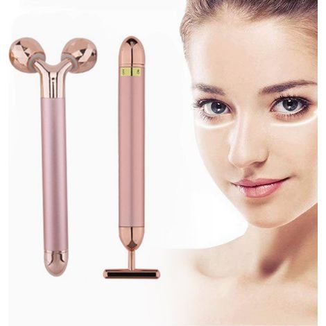 Rouleau Massage Visage - Rouleau 3D + Massager Électrique En Forme De T - Pour Visage Et Corps - 15 cm - 2 Pièces (1/5)