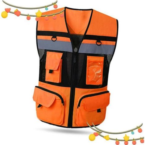 Gilet Réfléchissant - Haute Visibilité - Pour Travail en Extérieur - Taille M - Polyester 100 % - Jaune Fluorescent ou Rouge - 1 Pièce (1/5)
