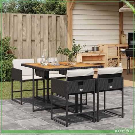 Ensemble de salle à manger de jardin - FAFEICY - 3211263 - Résine tressée noir - Table acacia - Coussins amovibles (1/5)
