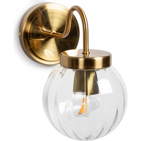 Ledkia – Applique murale extérieure métal et verre Driyah doré – Design rétro – Compatible ampoules E27 – Indice de protection IP44 – Pour éclairage ajustable (1/5)