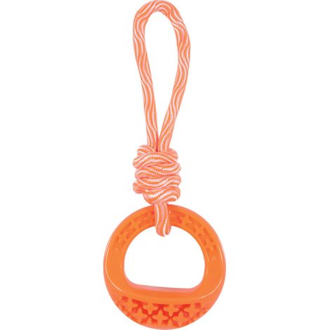 Jouet pour chien rond en TPR et corde 25 cm  couleur orange Samba. - animallparadise