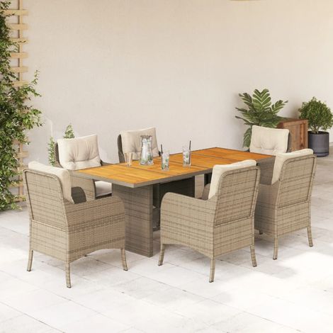 vidaXL Set comedor de jardín 7 pzas con cojines ratán sintético beige (1/5)