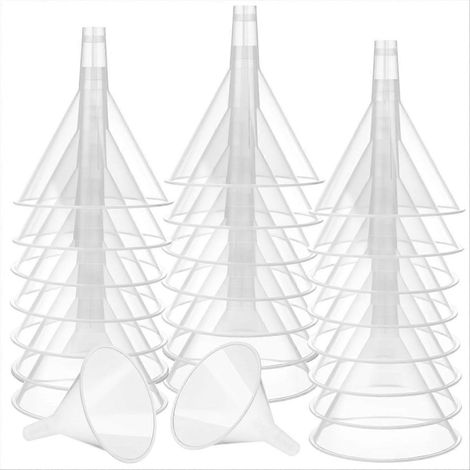 Lot de 24 grands entonnoirs en plastique transparent de 12 cm de large avec un long bec verseur pour remplir les bouteilles d'eau (1/5)