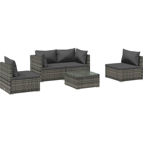 Mobili da giardino mobili da esterno Set di mobili da 5 pezzi con cuscini in resina intrecciata grigia