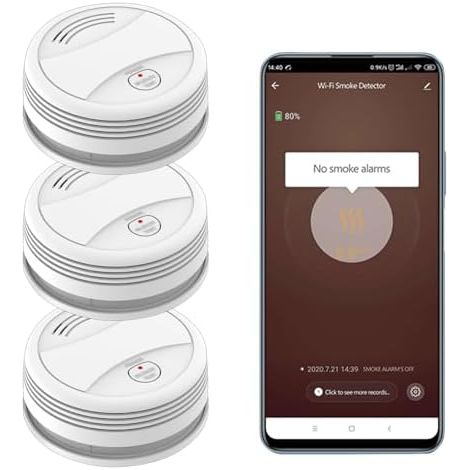 Wi-FI Détecteur de Fumée avec Batterie Remplaçable, d'Incendie Intelligent, Compatible Tuya et Smart Life APP, Certifié EN14604, 3 Pièces Blanc -