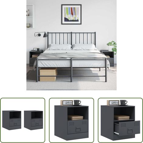 Nachttisch Anthrazit -  Nachttische 2 Stk. Anthrazit 34,5x39x44 cm Stahl (1/5)
