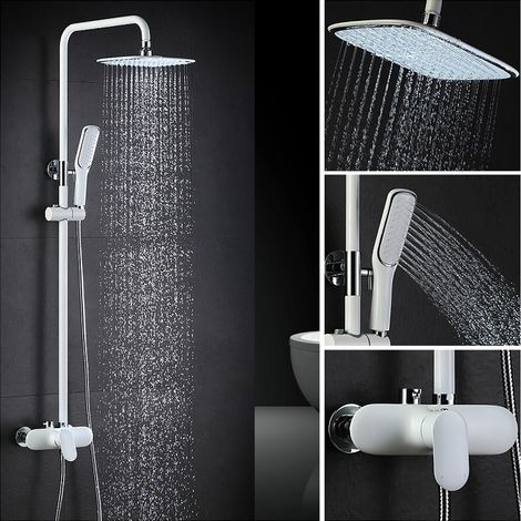 Duscharmatur Weiß Duschsystem Rainshower Regendusche Duschset Brausegarnitur mit Duschkopf und Handbrause Dusche Armatur mit Überkopfbrause für Badezimmer
