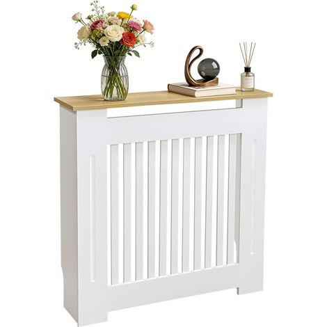 Piccola Copritermosifone Legno Bianco MDF 71Lx18Px81A cm Mensola Legno Copriradiatore