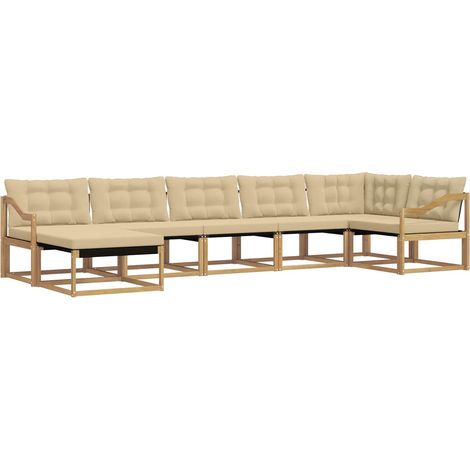 Conjunto de sofás de exterior con cojín 7 pcs y Beige vidaXL