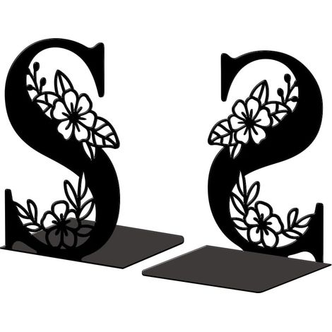 Lot de 2 Serre-Livres Métal Lettre S avec Fleur Décoratif (1/5)