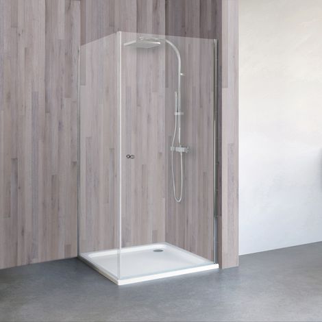 Schulte – Porte de douche pivotante 80 x 80 cm – Verre de sécurité 5 mm – Profilé chromé – Ouverture extérieure – Installation simple