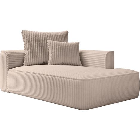 Vente-Unique – Méridienne droite en velours côtelé taupe – Confort équilibré avec coussins additionnels – Structure bois – 180 cm x 115 cm (1/5)