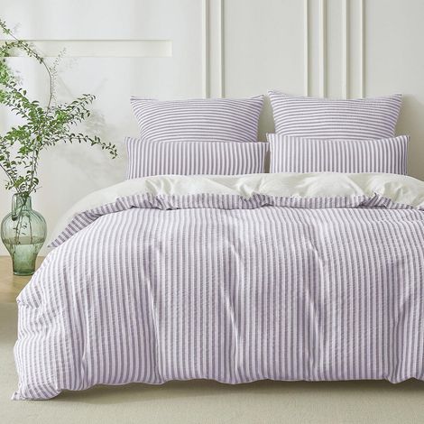Ensemble de literie 220x240 Coton Jacquard Violet Blanc 3 pièces