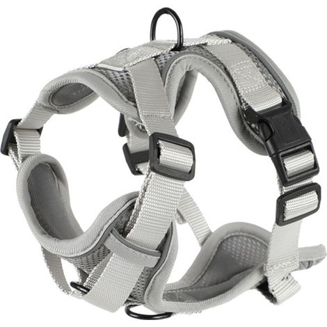 Harnais Chien Petit et Moyen Taille, Gilet de Harnais Respirant et Réfléchissant Anti-Fuite, avec Laisse Intégrée Style Gilet, Confortable pour Promenade, Gris, Taille M (3-4,5 kg)