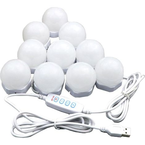Kit de lampes de miroir style hollywoodien, couleur et luminosité réglables avec 10 ampoules LED, éclairage de miroir pour table de maquillage (1/5)