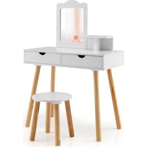 Toeletta per bambini 2 in 1 dimensioni 70 x 34 x 100 cm con specchio e 2 cassetti design minimalista in legno bianco 200017609