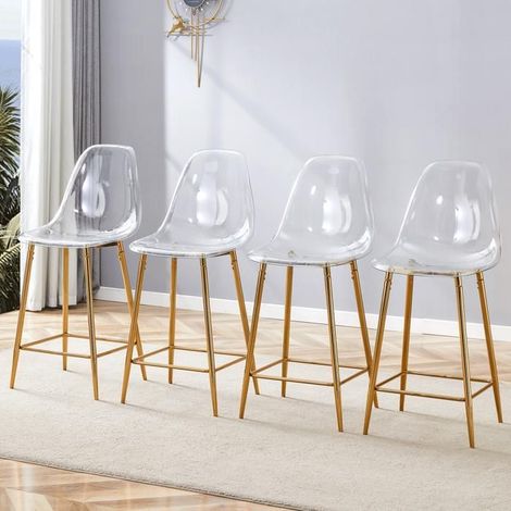Tabouret de bar - WESTYLE - Lot de 4 - Coque acrylique transparente - Piètement métal - Repose-pieds (1/5)