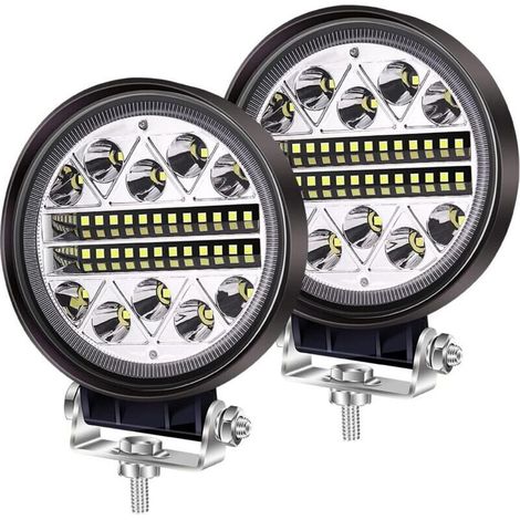 102W LED Travail lumière Offroad Conduite antibrouillards, 2PCS Rondes LED Pods Spot Flood Combo Lights 12V 24V Feux auxiliaires pour Camion Tracteur Voiture 4x4 ATV UTV SUV Bateau (1/4)