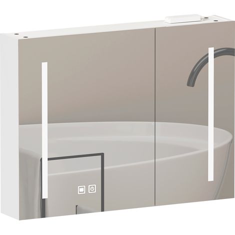 Mobile specchio LED da 80 cm bianco in MDF e vetro, pensile da bagno MODENUIT (1/5)