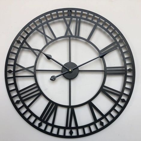Horloge de jardin tout temps 40 cm Vintage Chiffres romains Rétro Minimaliste Fer Horloge d'extérieur Fonctionne avec des piles Silencieuse (1/5)